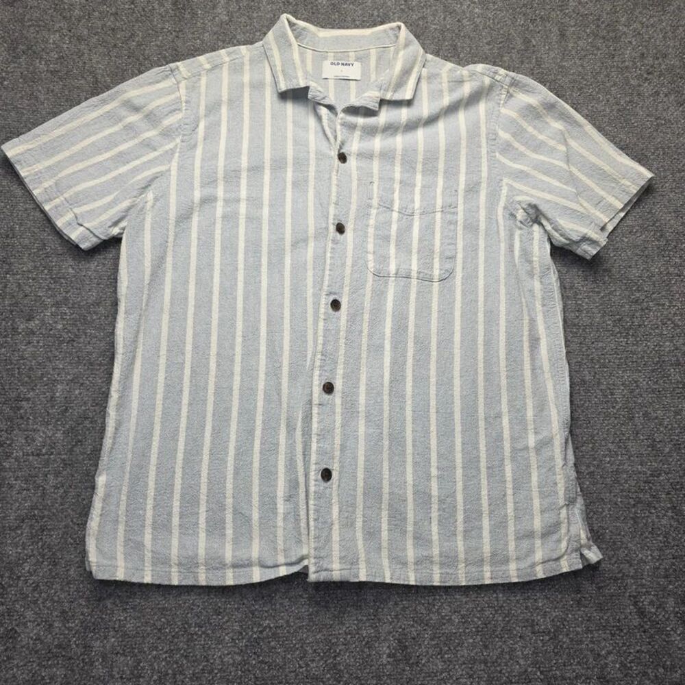 Striped Short Sleeve Button-Up Shirt Blue White Size Large